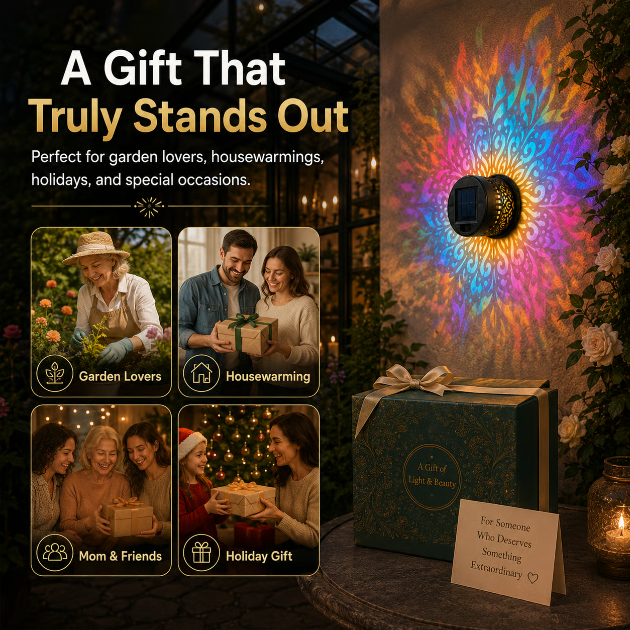 🔥Last Day 60% OFF🔥 Solar LED Outdoor Projector Light - Colorful Mandala Pattern Waterproof Wall Lamp