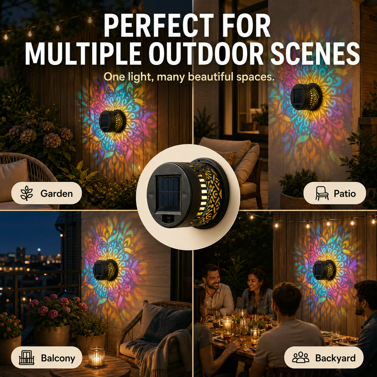 🔥Last Day 60% OFF🔥 Solar LED Outdoor Projector Light - Colorful Mandala Pattern Waterproof Wall Lamp