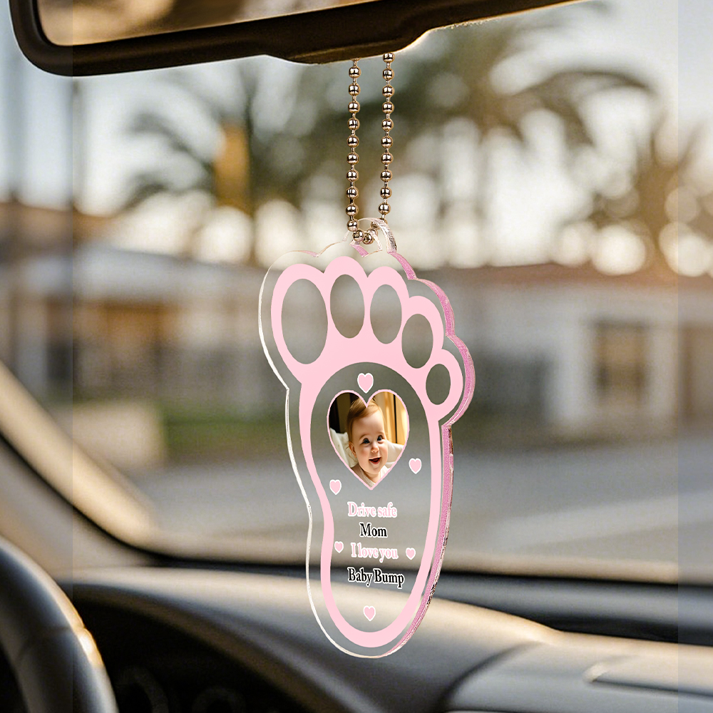 Personalized Drive Safe Baby Footprint Car Mirror Hanger Decoration Accessories Gift for Family