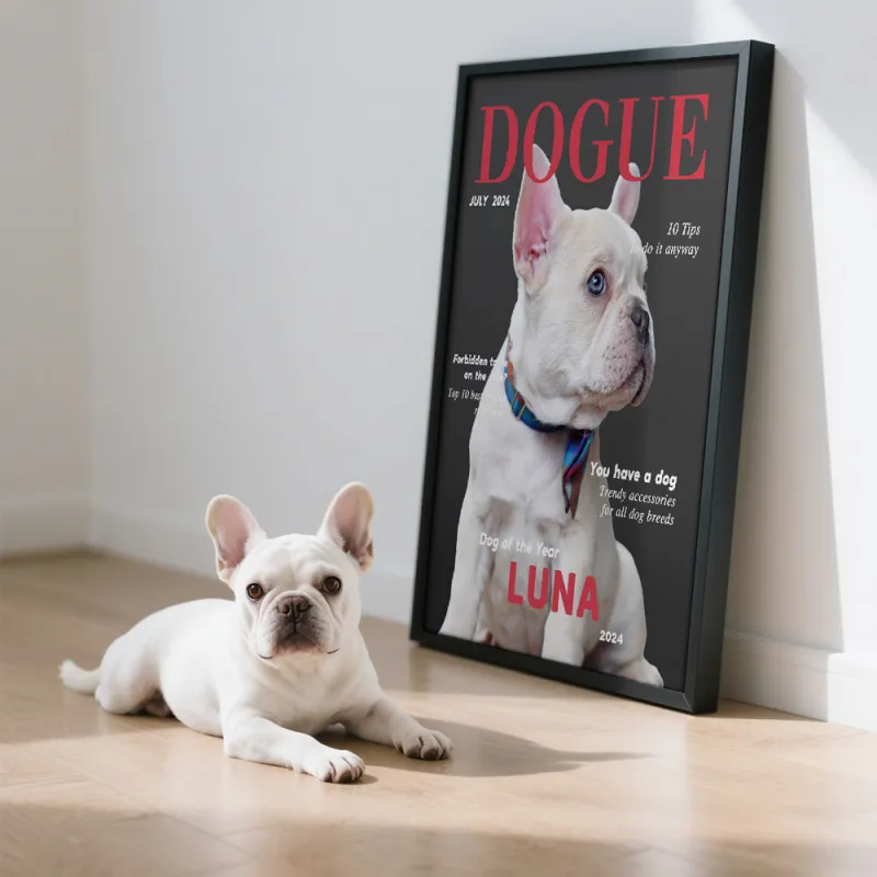 Custom Pet Photo and Names Wooden Frame Custom Canine Magazine Poster Personalized Photo Gift for Pet Lovers