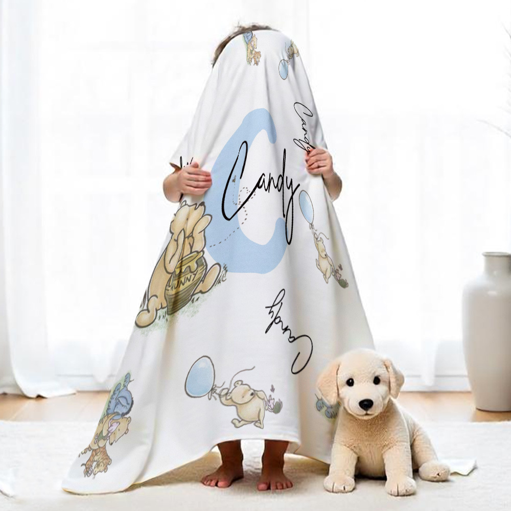 Personalized Winnie the Pooh Throw Blanket with Name Nursery Decor Birthday Baby Shower Gift for Kids