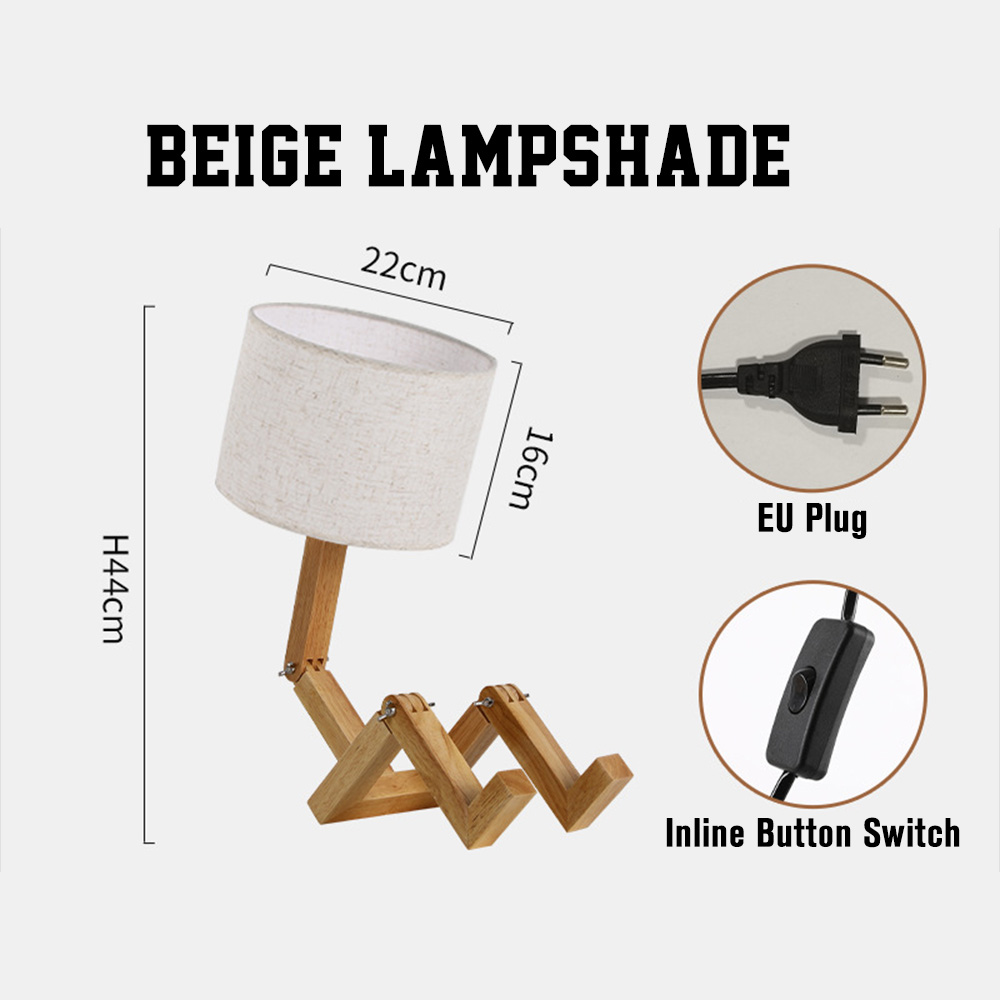 Wooden Robot Table Lamp – Creative Bedside Lamp for Bedroom Artistic Decor Light for Living Room Birthday & Christmas Gift