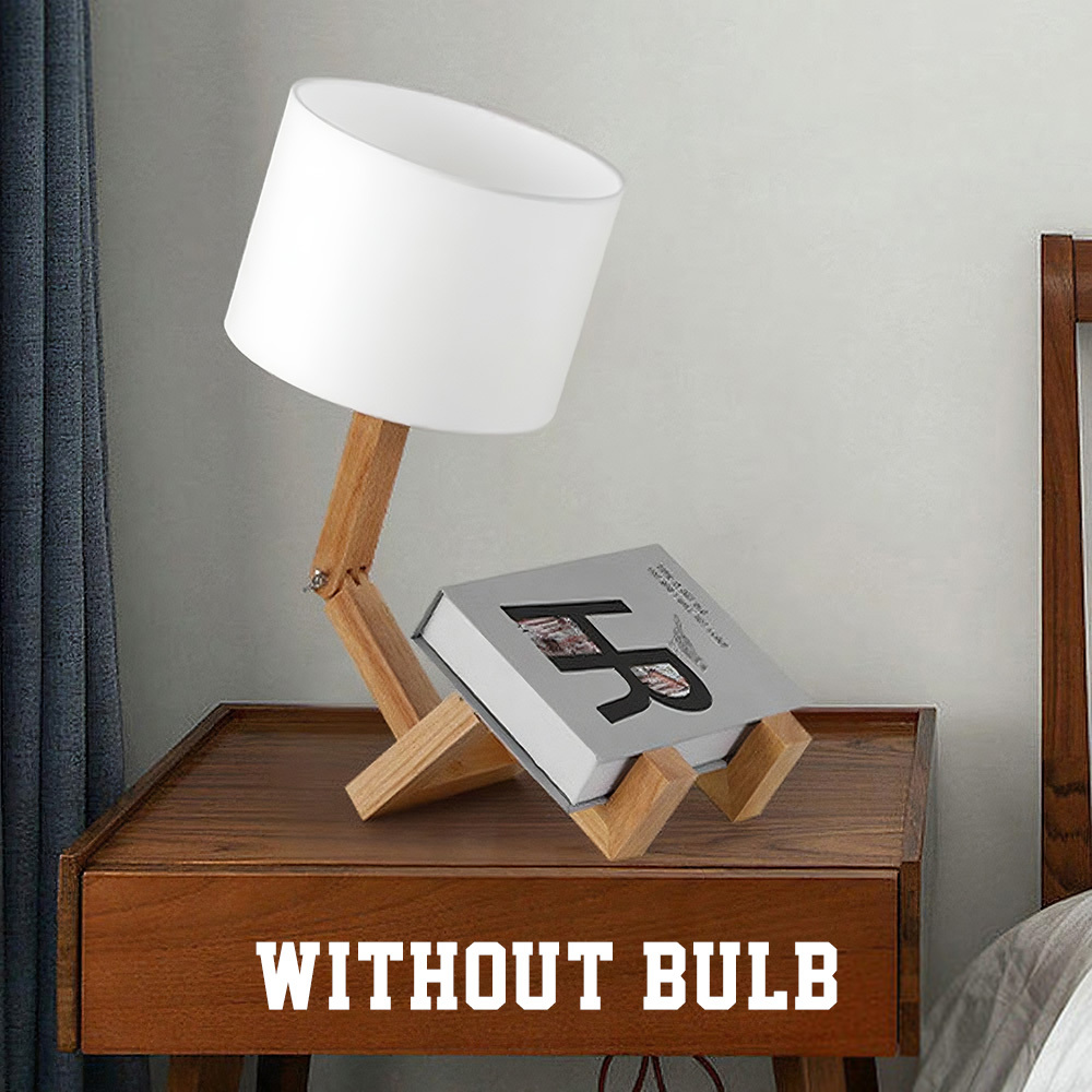 Wooden Robot Table Lamp – Creative Bedside Lamp for Bedroom Artistic Decor Light for Living Room Birthday & Christmas Gift