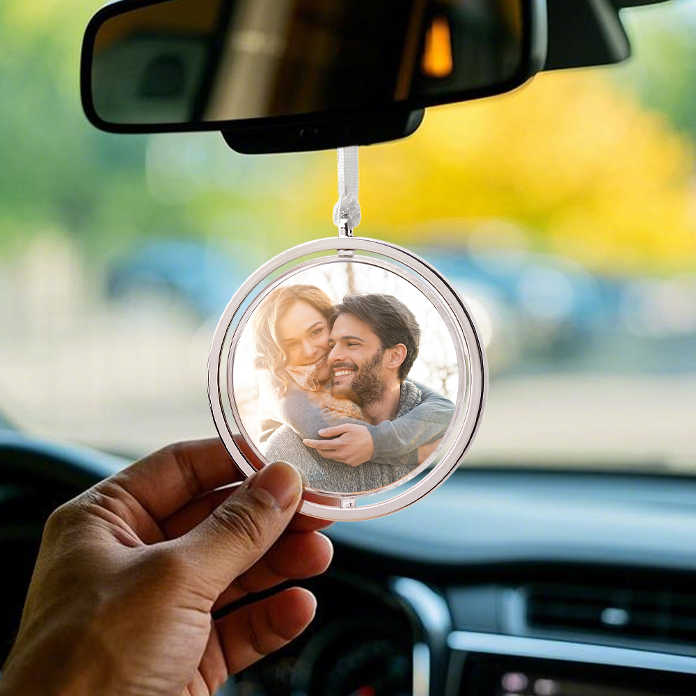 Personalized Photo Rotation Ornament Car Rearview Mirror Pendant Gift for Him