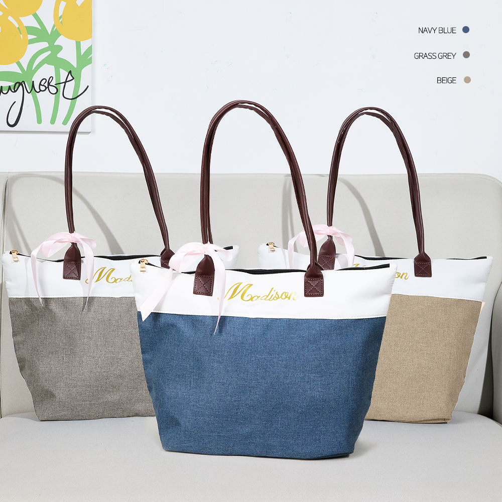 Personalized Bridesmaid Canvas Tote Name Bag with Handles & Ribbon Wedding Bridal Shower Bachelorette Gift for Bridesmaid