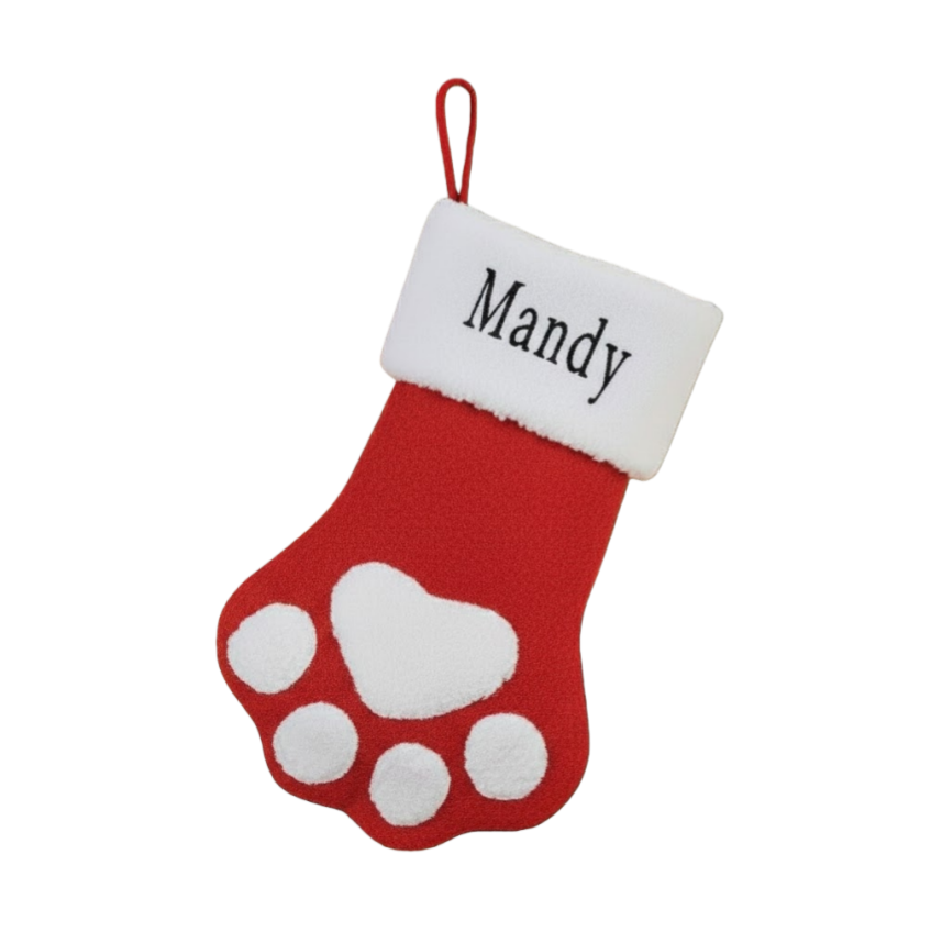 Custom Name Gray Cat Paw Christmas Stocking Ornament Tree Decoration