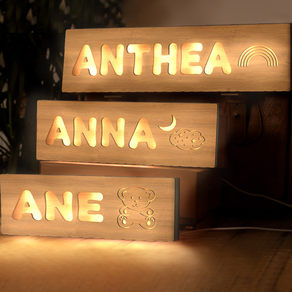 Personalized Baby Name Night Light Custom Wood Toddler Lamp