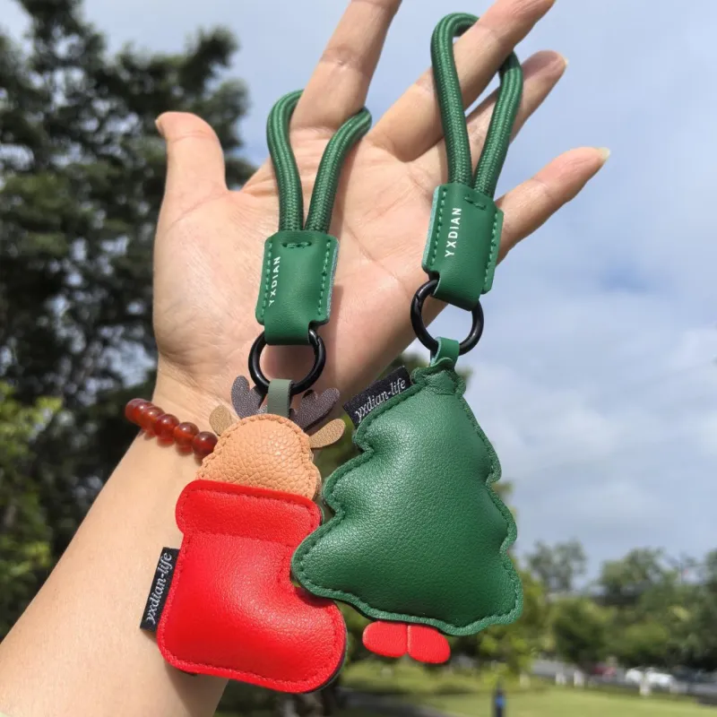 Christmas Tree Christmas Stocking Hanging PU Leather Keychain Christmas Ornaments