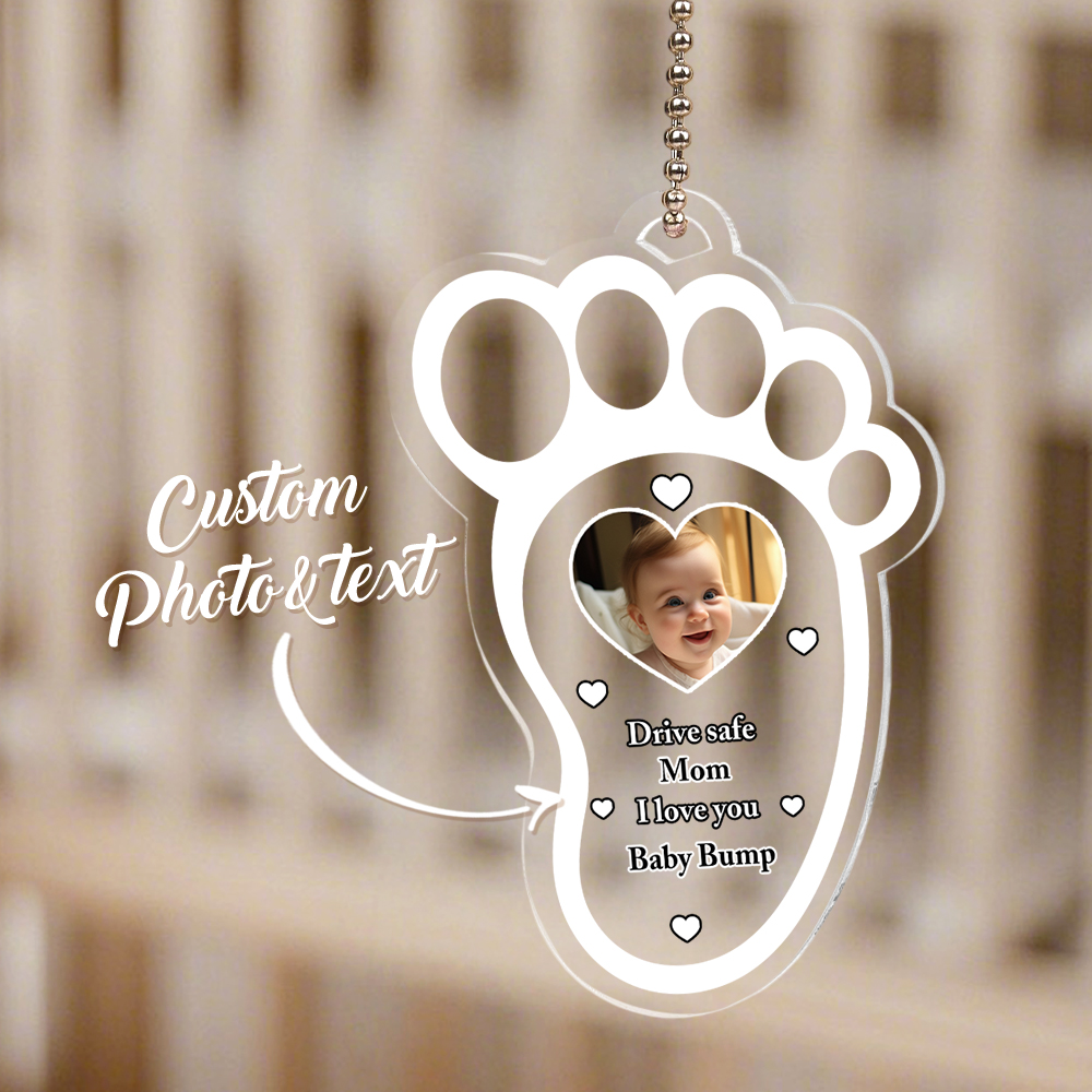 Personalized Drive Safe Baby Footprint Car Mirror Hanger Decoration Accessories Gift for Family