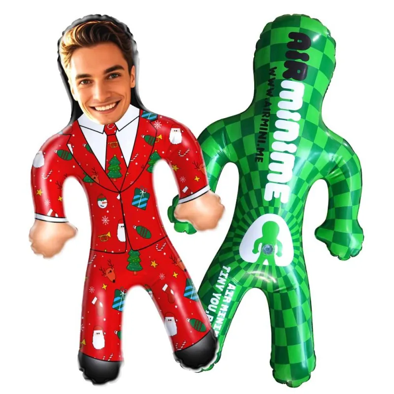 Custom Face Red Christmas Suit Blow Up Dolls Funny Inflatable Balloon Custom Air Doll for Party Favors Christmas Gifts