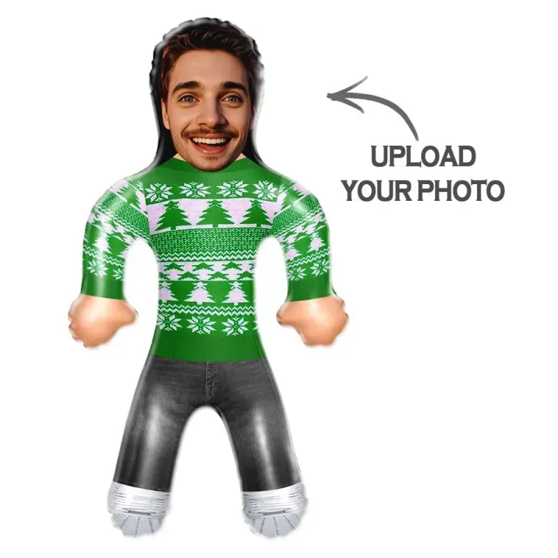 Custom Face Green Christmas Jumper Blow Up Dolls Funny Inflatable Balloon Custom Air Doll for Party Favors Christmas Gifts