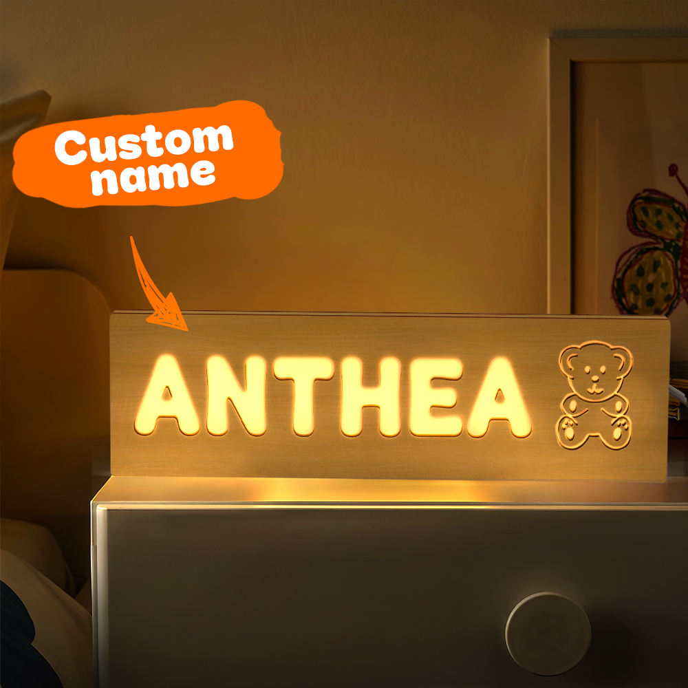 Personalized Baby Name Night Light Custom Wood Toddler Lamp