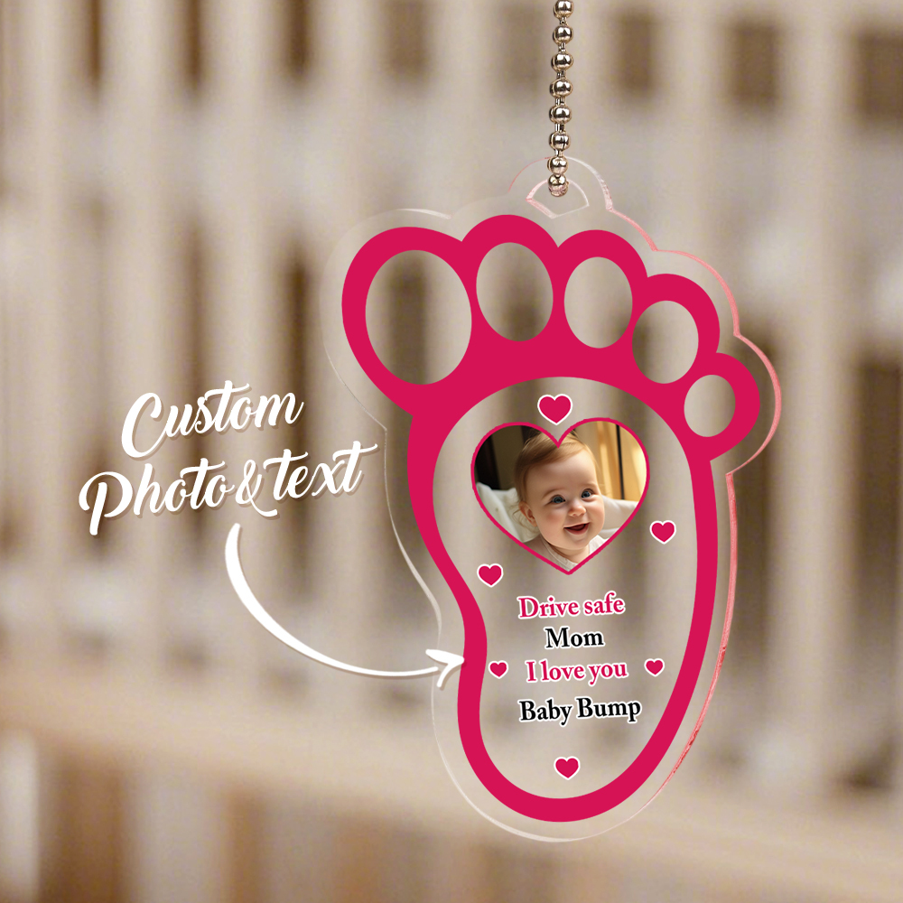 Personalized Drive Safe Baby Footprint Car Mirror Hanger Decoration Accessories Gift for Family