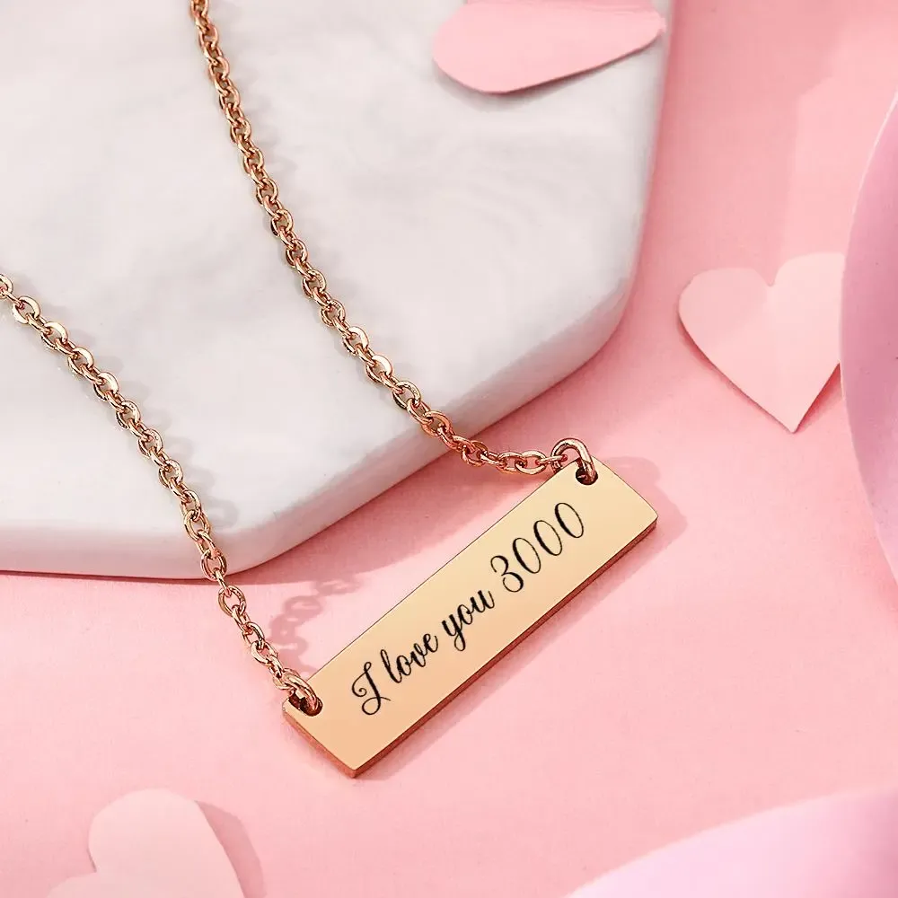 Personalized Text I Love You 3000 Bar Necklace – Custom Engraved Pendant Jewelry Gift for Her