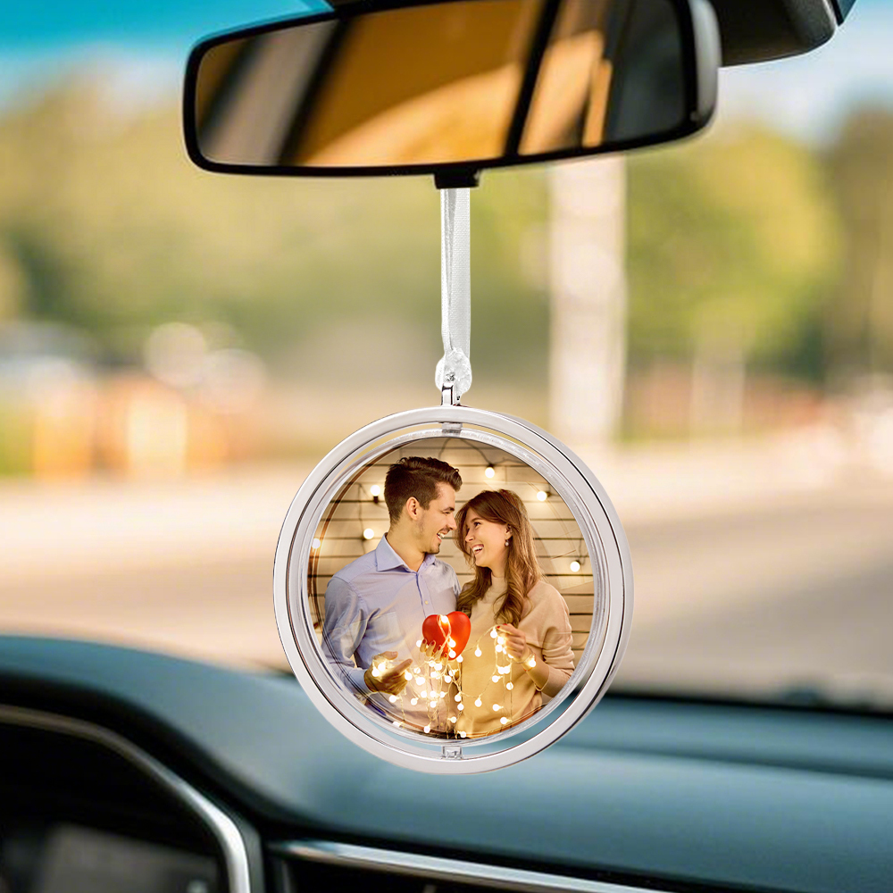 Personalized Photo Rotation Ornament Car Rearview Mirror Pendant Gift for Him