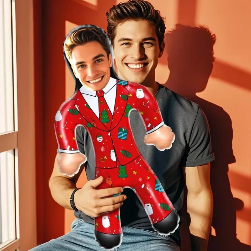 Custom Face Red Christmas Suit Blow Up Dolls Funny Inflatable Balloon Custom Air Doll for Party Favors Christmas Gifts