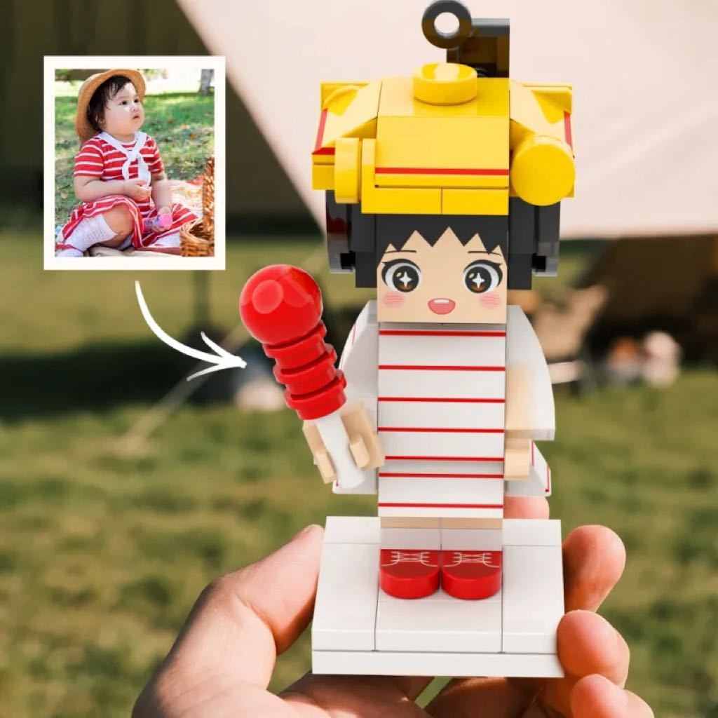 Personalized Mini Brick Figure with Cute Bag Charm Fully Body 1 People Mini Brick Figure Keychain