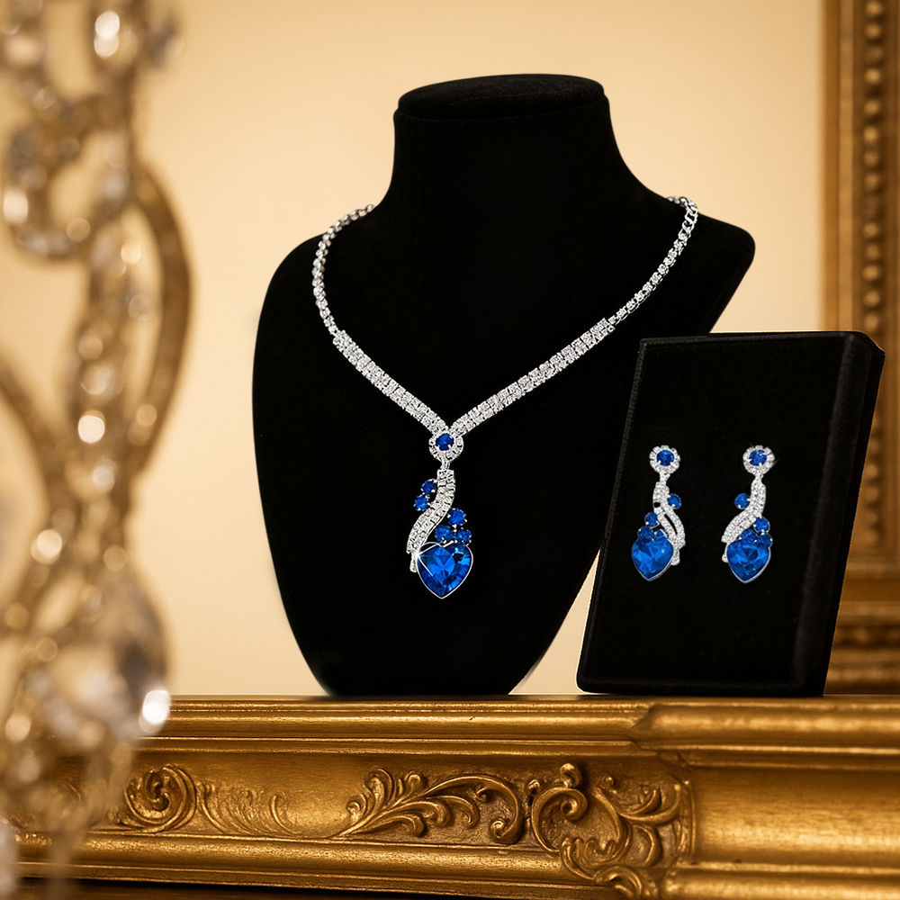 Bridal Rhinestone Heart Necklace and Earrings Set – Elegant Wedding Jewelry