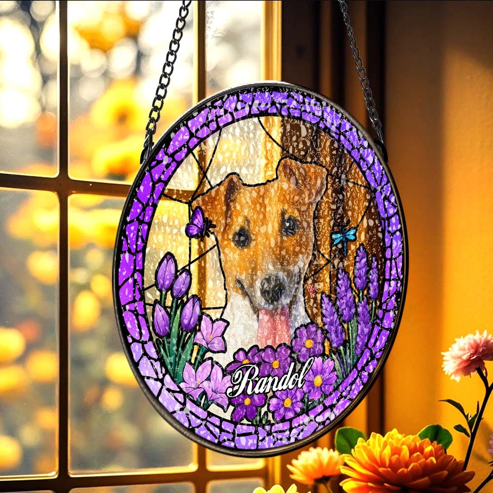 Custom Pet Portrait Stained Glass Suncatcher – Personalized Pet Keepsake Memorial Gift for Dog & Cat Lovers