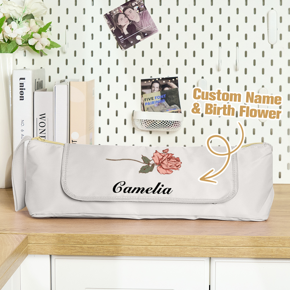 Personalized Birth Flower Heating Rod Storage Bag Waterproof Hairdressing Tool Kit Travel Accessories Gift for Her