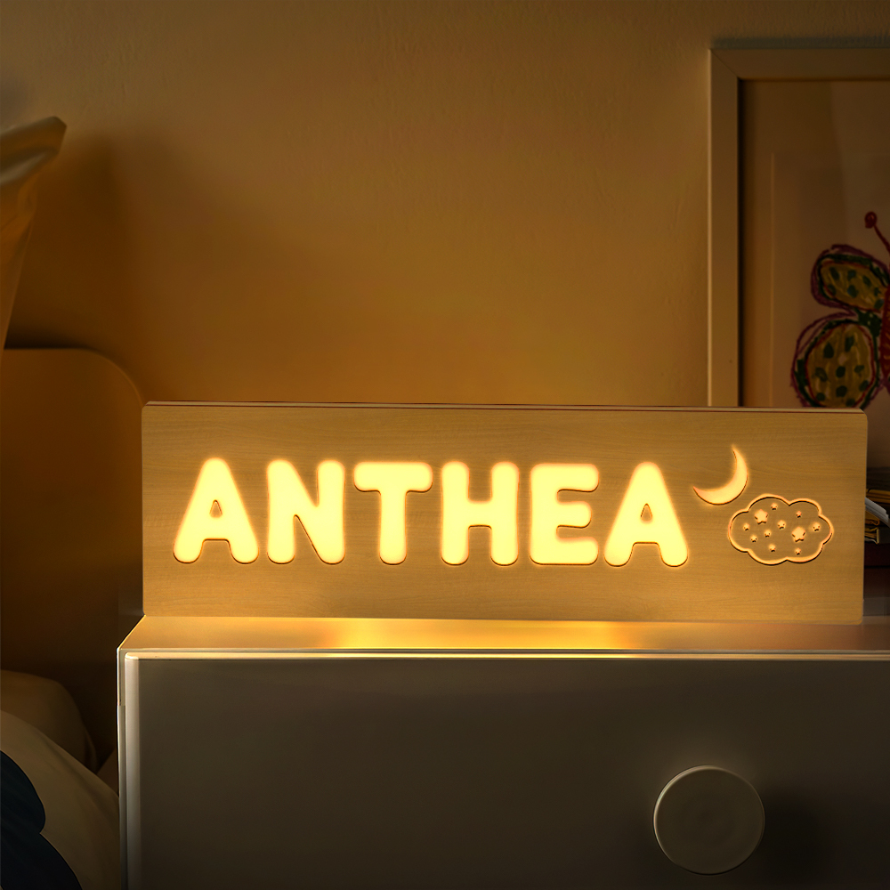 Personalized Baby Name Night Light Custom Wood Toddler Lamp