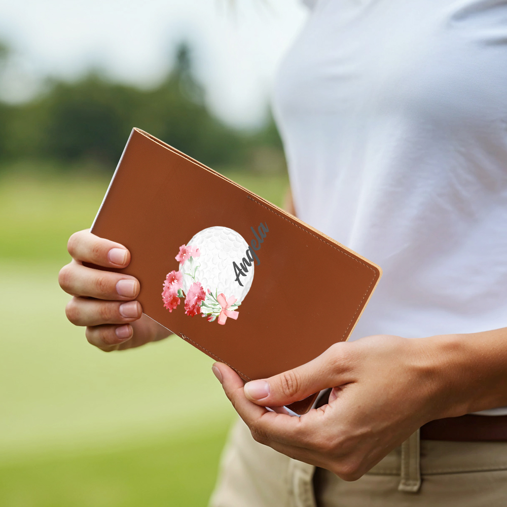 Personalized Birth Flower PU Leather Golf Scorecard Holder Birthday Gift for Golf Lover