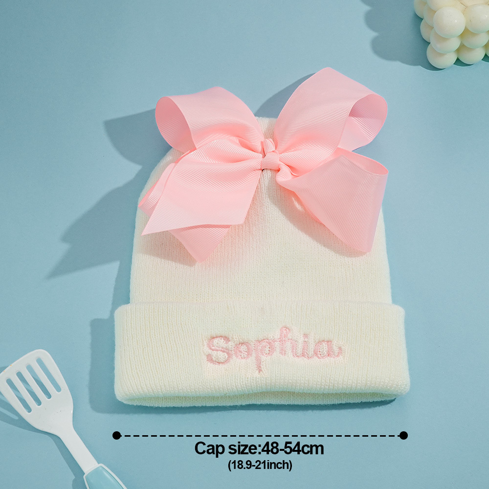 Custom Name Baby Bow Knit Hat - A Unique and Adorable Birthday Gift for Your Little One