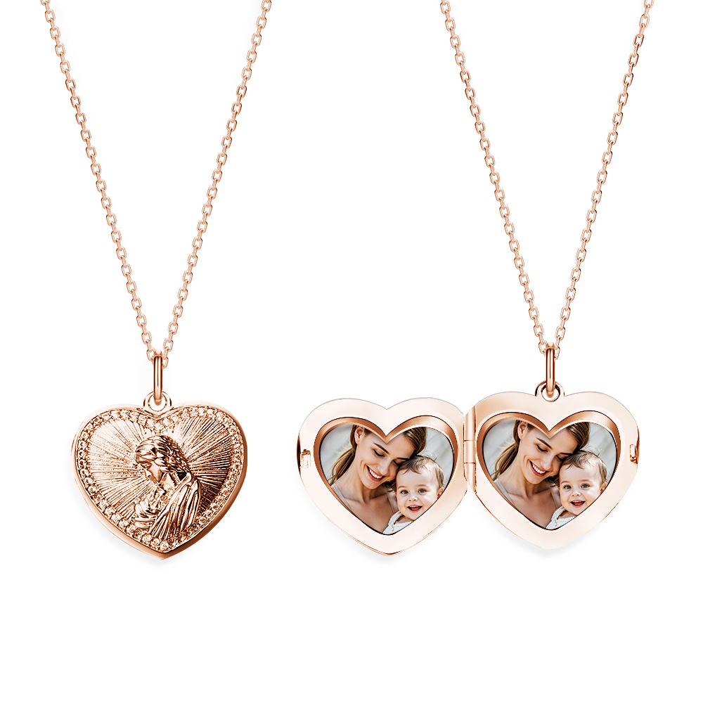 Personalized Photo Necklace Heart Embossed Cubic Locket Necklace Gift for Mom