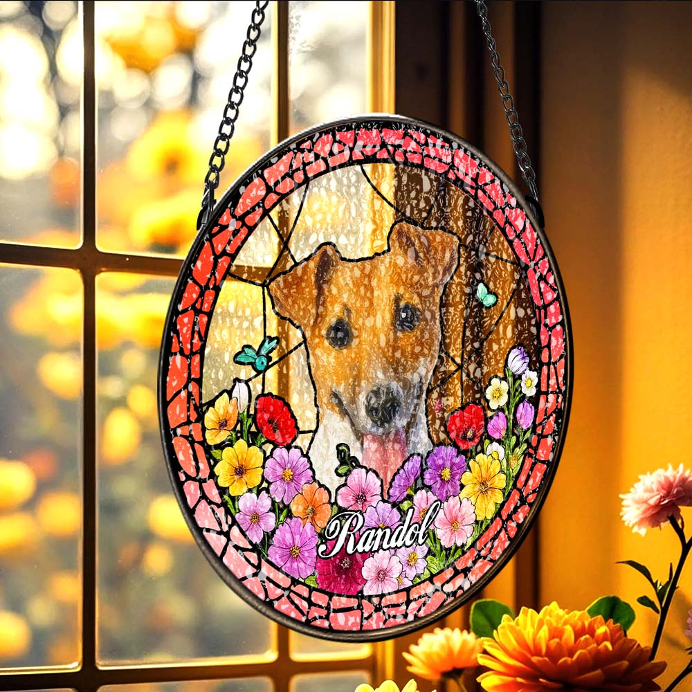 Custom Pet Portrait Stained Glass Suncatcher – Personalized Pet Keepsake Memorial Gift for Dog & Cat Lovers