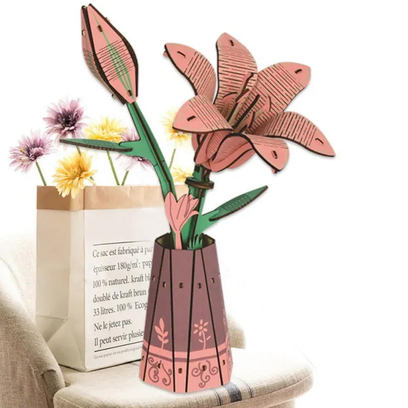 Lily DIY Wooden Flower Puzzle 3D Puzzle Mother's Day Gift for Mum