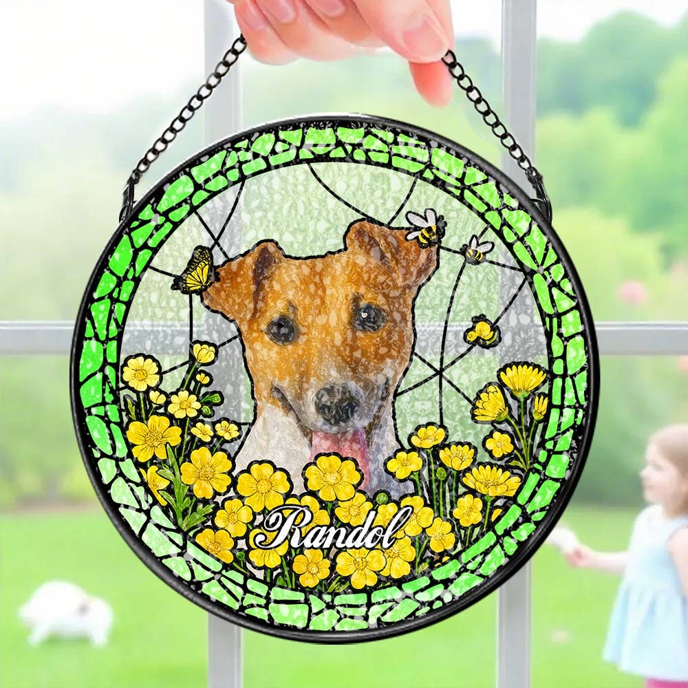 Custom Pet Portrait Stained Glass Suncatcher – Personalized Pet Keepsake Memorial Gift for Dog & Cat Lovers