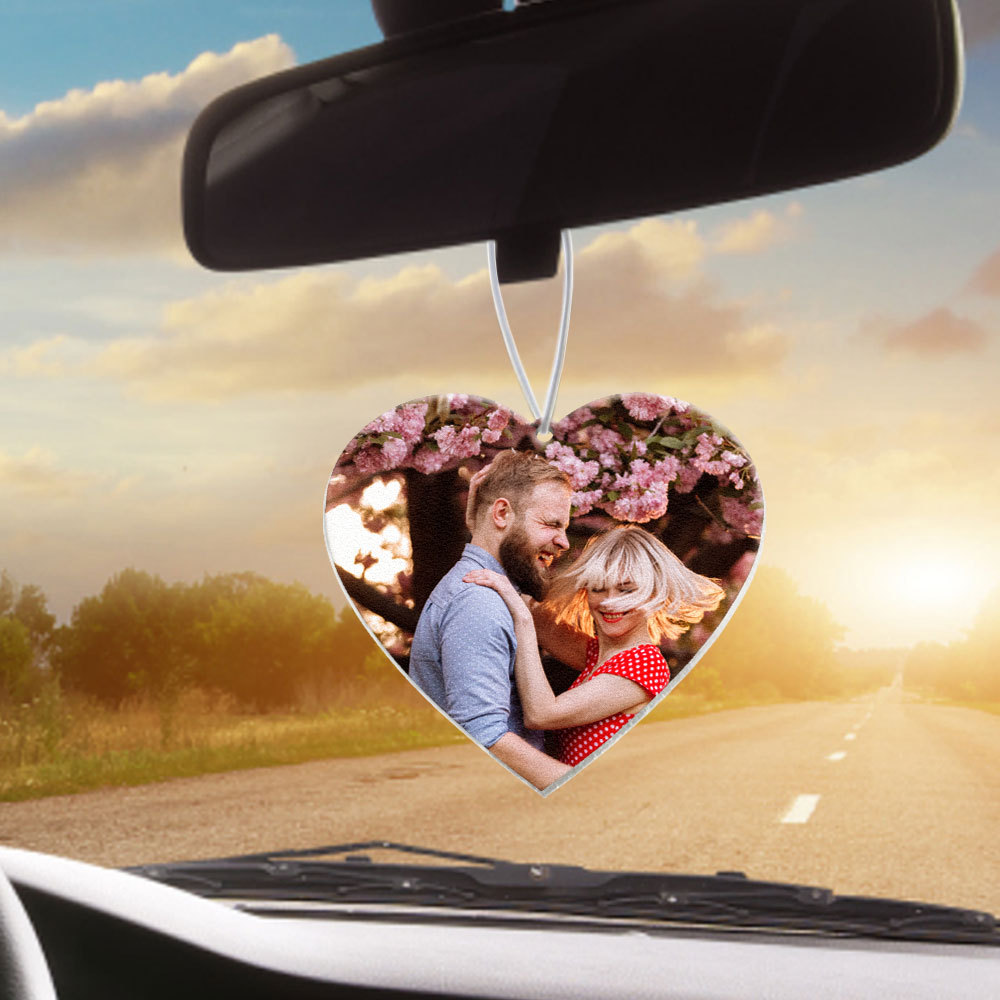 Custom Photo Heart Shaped Air Freshener Car Hanging Rearview Mirror Pendant for Auto Interior Decoration