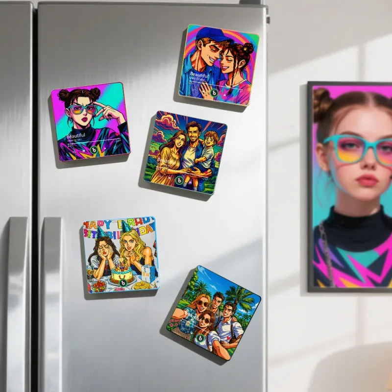 FridgeBeats Framed 4.0 Custom Anime-style Music Fridge Magnet and Photo with Colorful Frame Music Wall Photo Sticker Music Movement