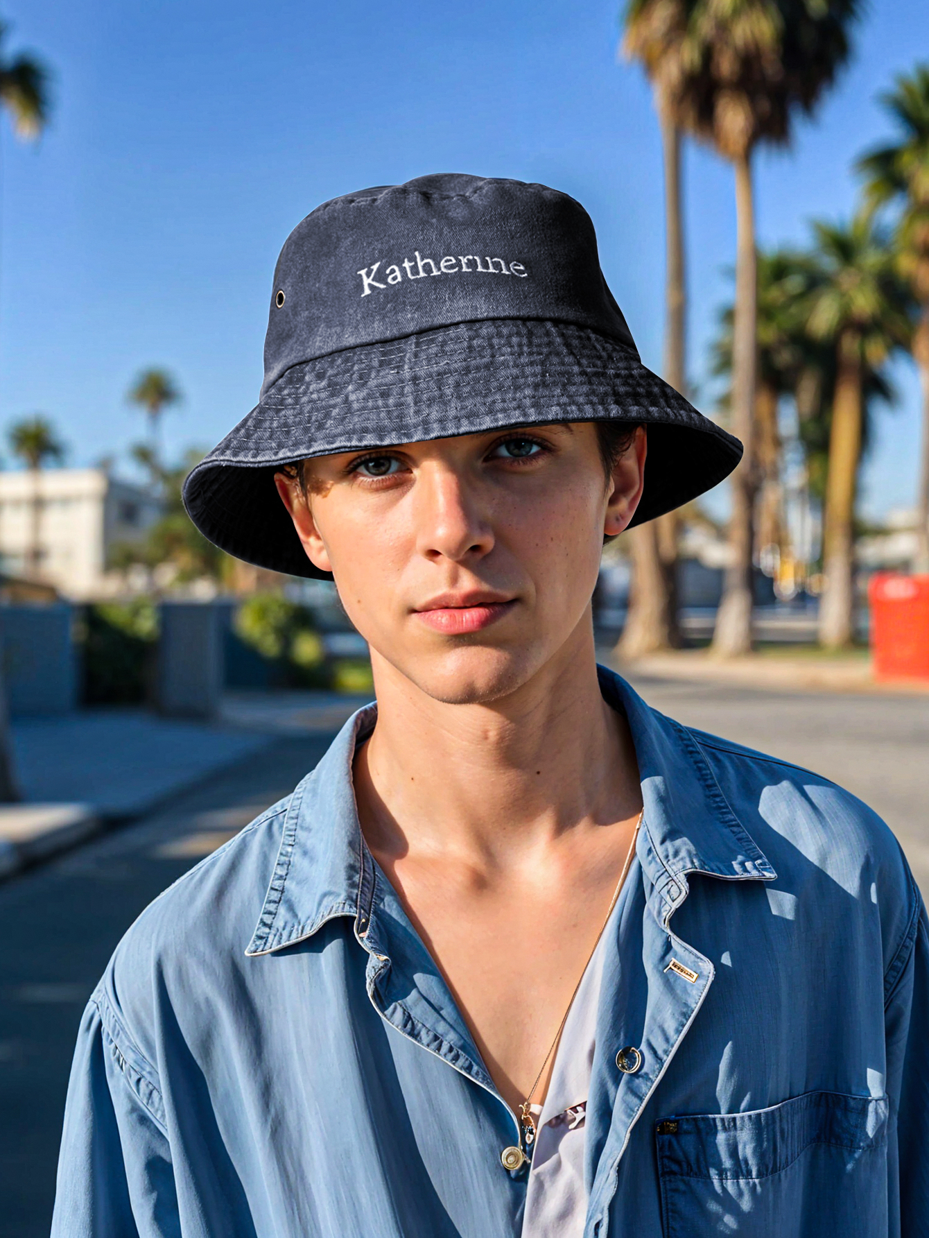 Personalized Denim Bucket Hat Custom Name Embroidery Design Gift for Friends