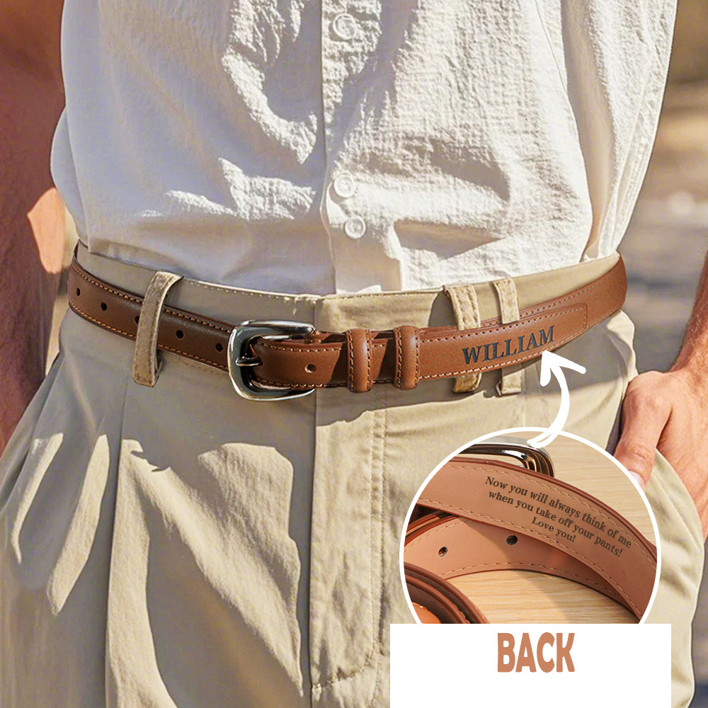 Personalized Men's PU Leather Belt with Engraved Text Birthday Anniversary Gift for Him