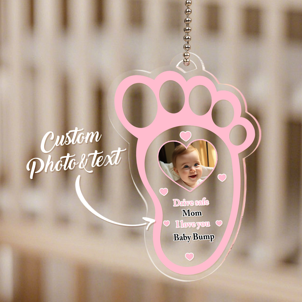 Personalized Drive Safe Baby Footprint Car Mirror Hanger Decoration Accessories Gift for Family