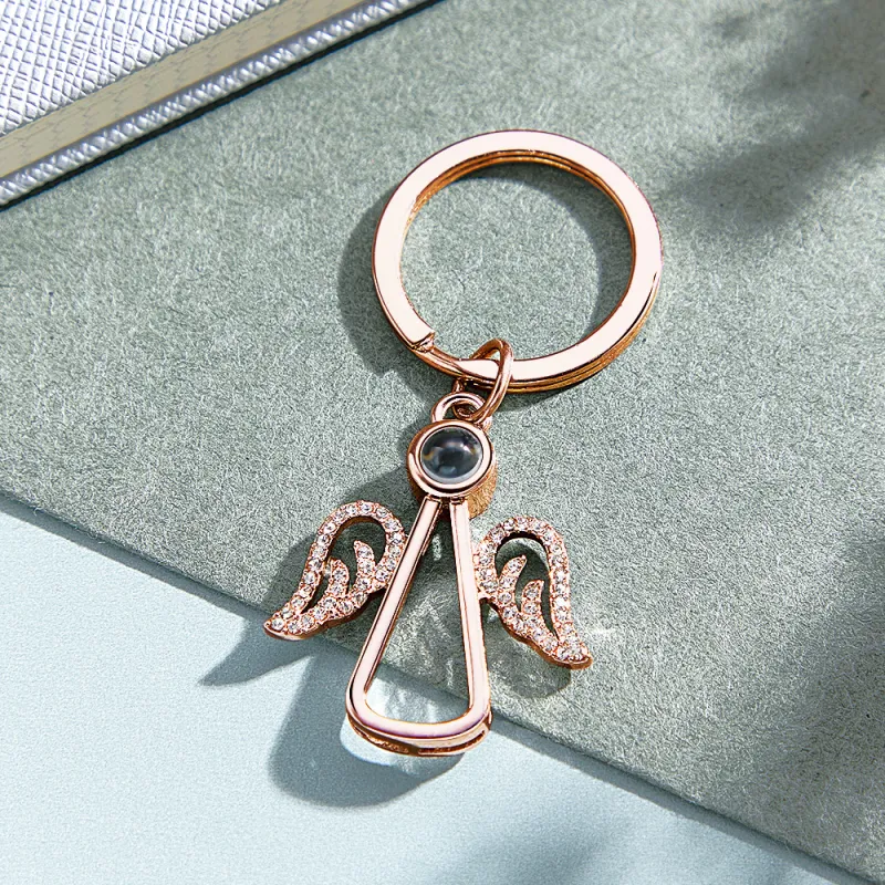 Personalized Angel Photo Keychain Projection Gem Ornament Memorial Gifts For Her