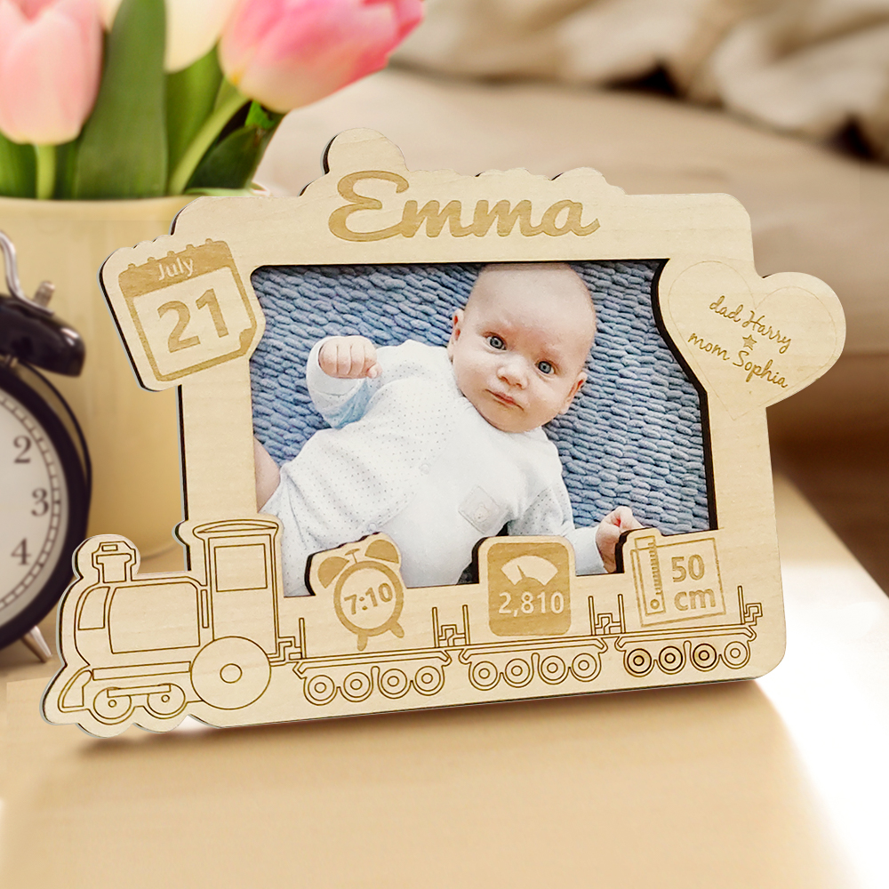 Personalized Newborn Photo Frame Engraving Baby Wood Frame
