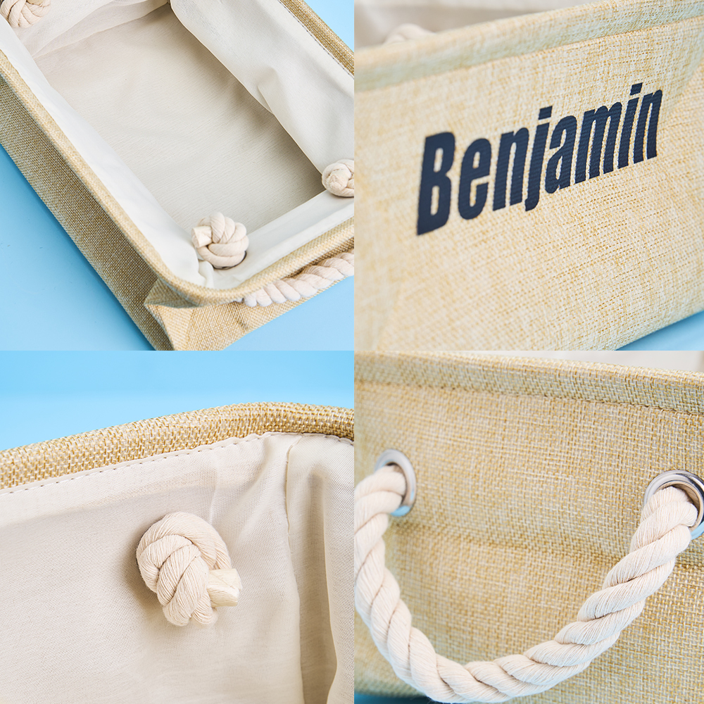 Personalized Storage Basket with Name Toy Bin Linen Organizer Gift for Children