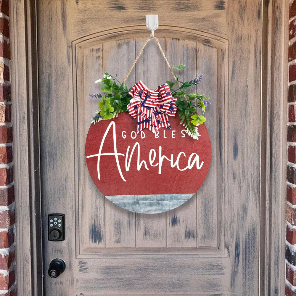 4th of July Welcome Door Sign Independence Day Decorations Front Door Hanger Gifts