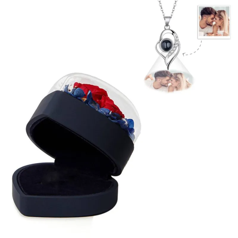 Personalized Rose Jewelry Heart Box With Projection Necklace Valentine's Day Gift