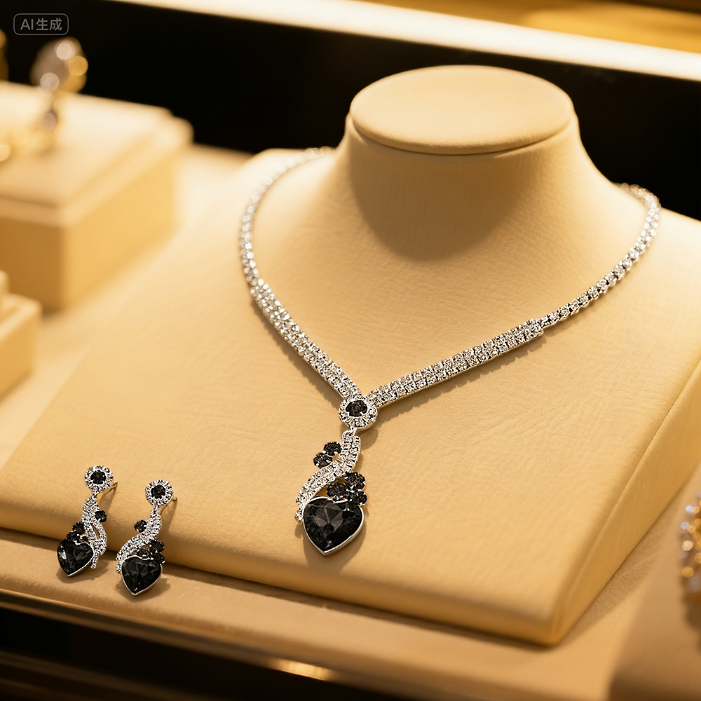 Bridal Rhinestone Heart Necklace and Earrings Set – Elegant Wedding Jewelry