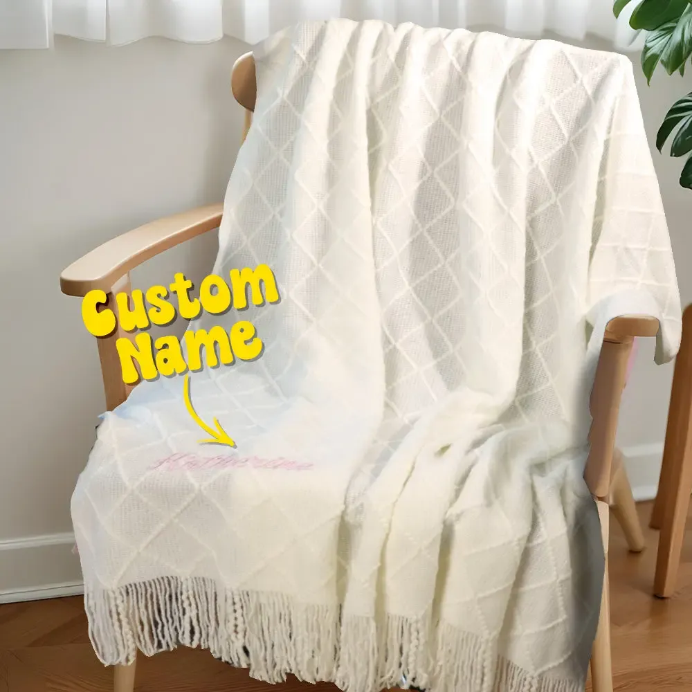 Personalized Tassel Blanket with Embroidered Name Gift for Kids