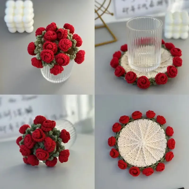 Handmade Crochet Flower Coaster Crochet Flower Bouquet Coaster Gift for Her