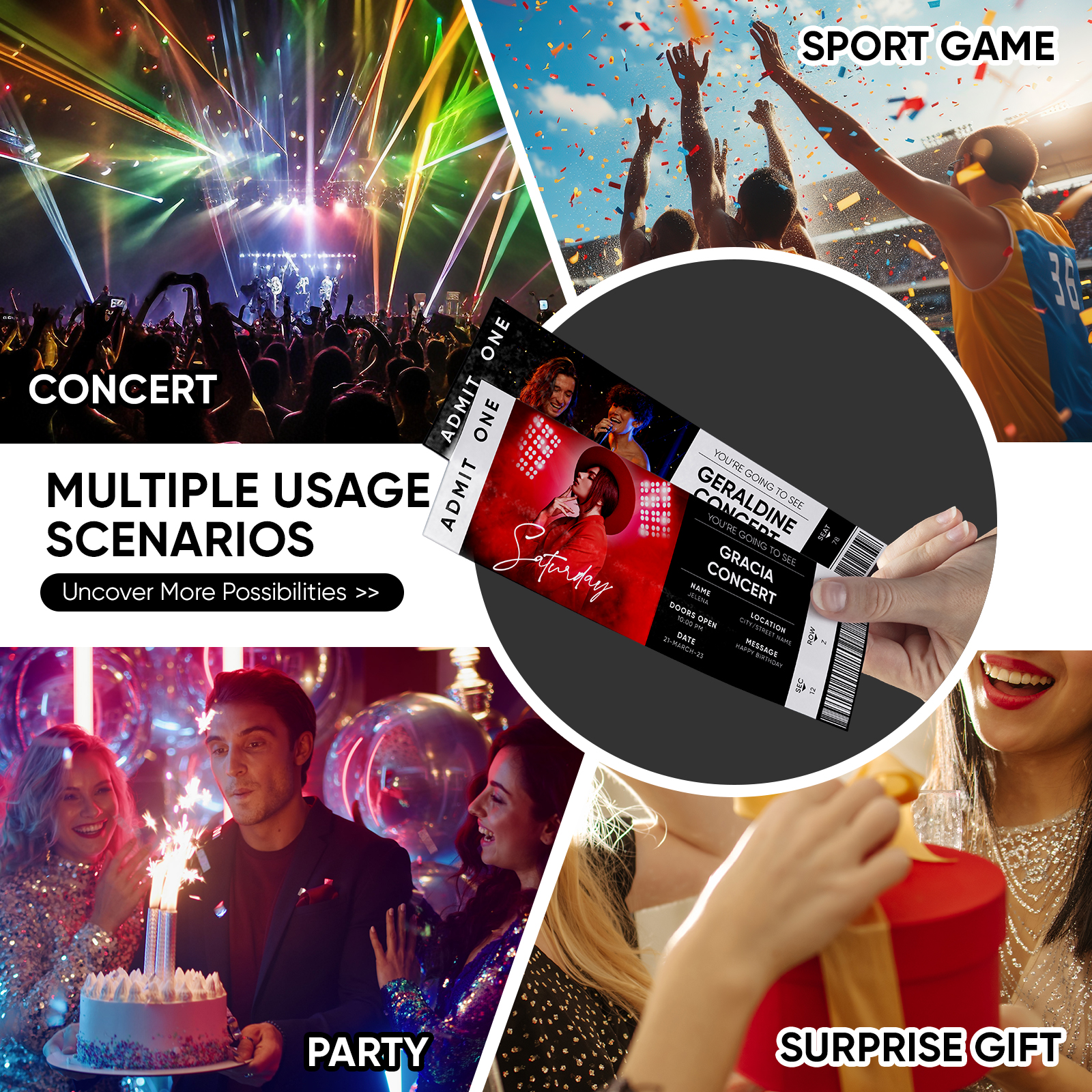 Personalized Photo & Text Custom Concert Ticket Keepsake – Memory Card for Special Moments