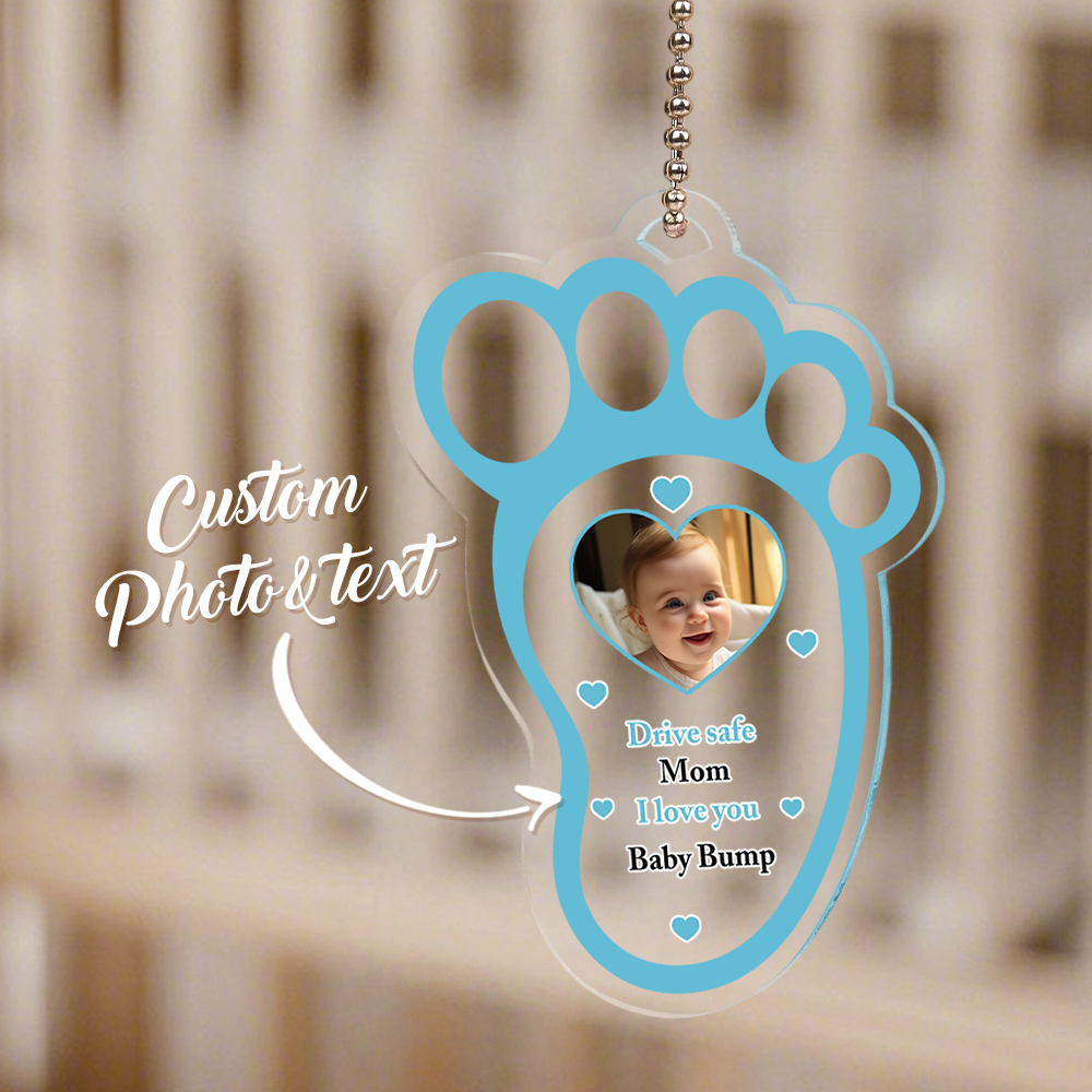 Personalized Drive Safe Baby Footprint Car Mirror Hanger Decoration Accessories Gift for Family