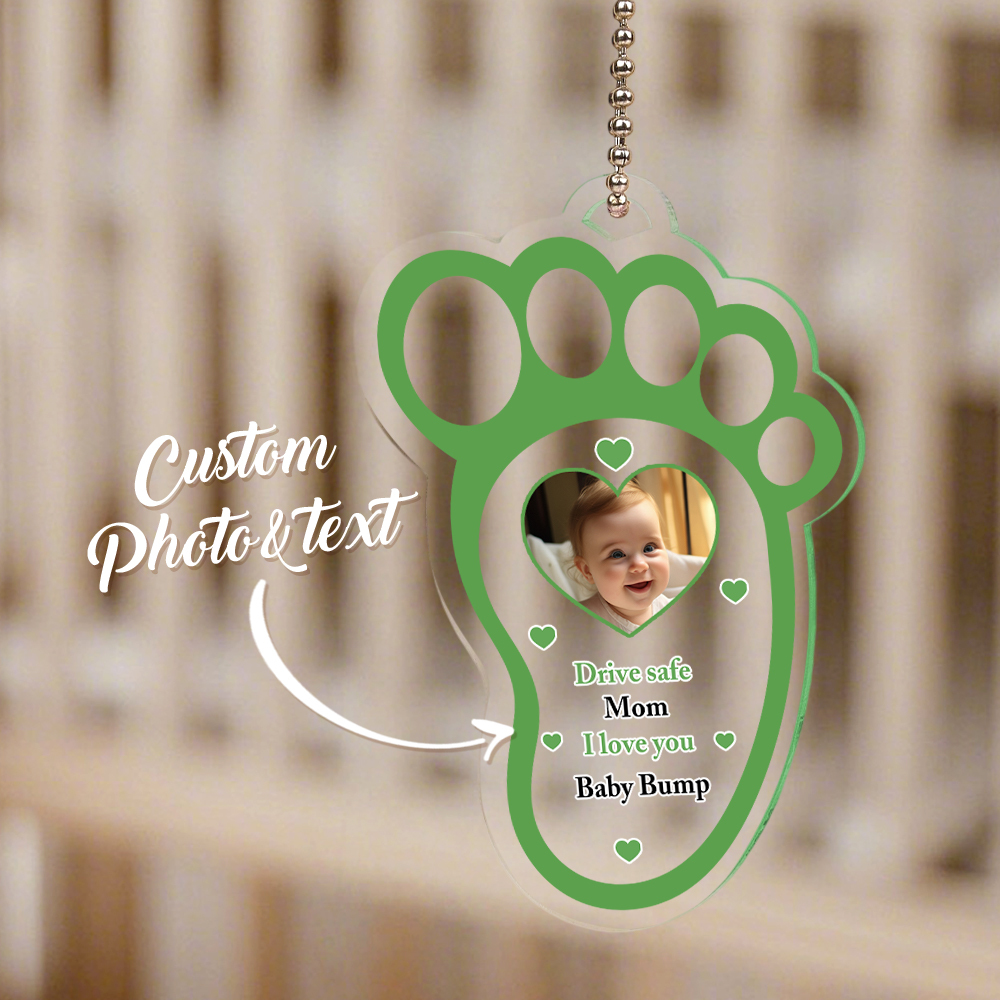 Personalized Drive Safe Baby Footprint Car Mirror Hanger Decoration Accessories Gift for Family
