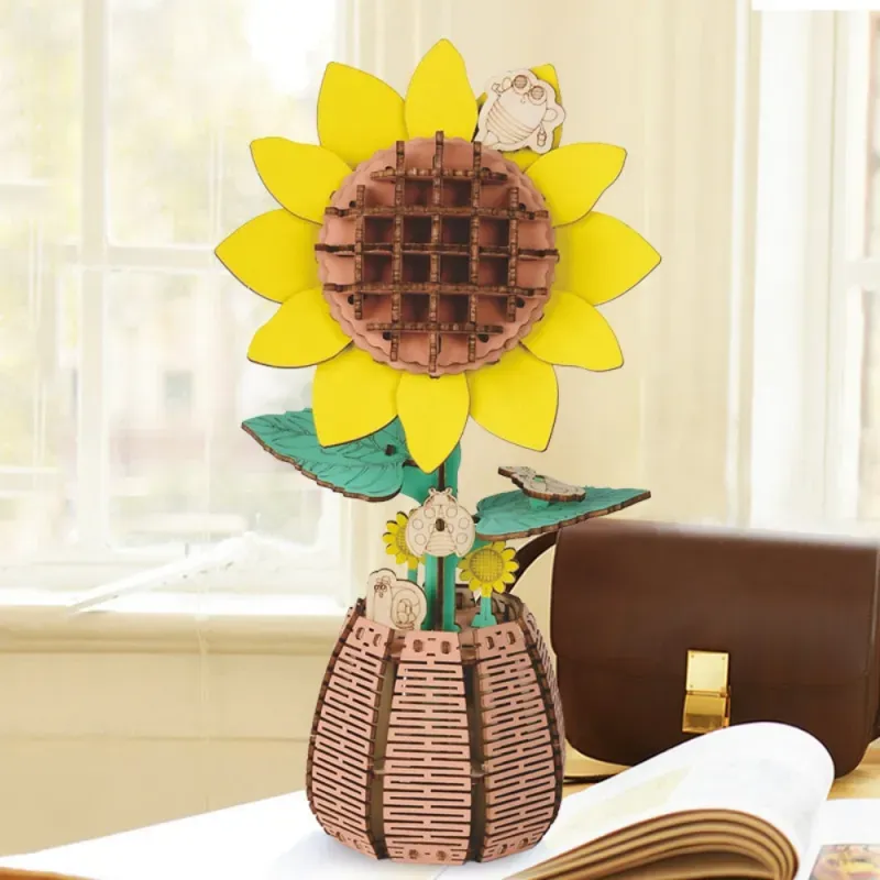 Sunflower DIY Wooden Flower Puzzle 3D Puzzle Mother's Day Gift for Mum