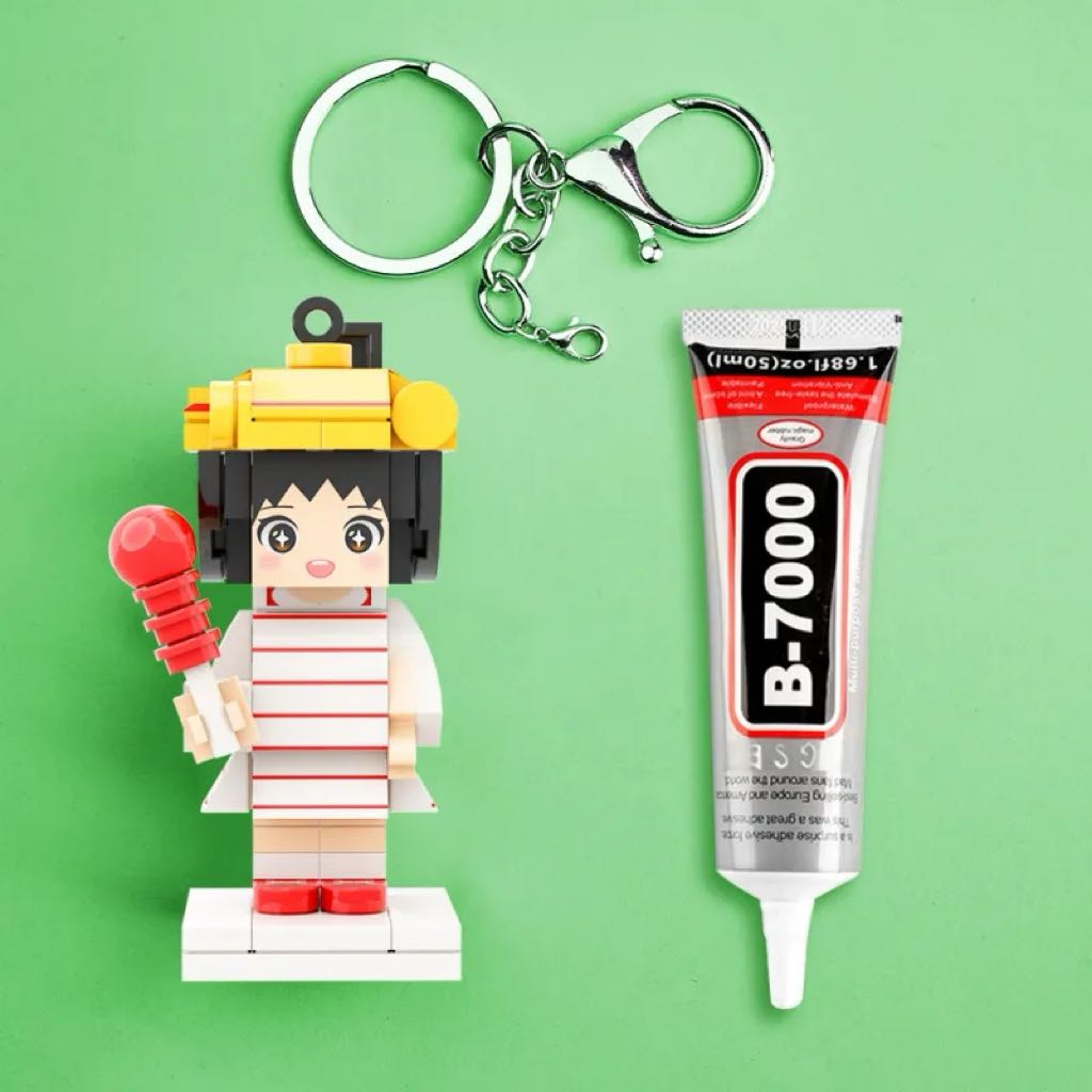 Personalized Mini Brick Figure with Cute Bag Charm Fully Body 1 People Mini Brick Figure Keychain