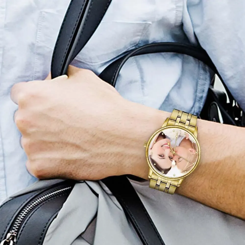 Custom Photo Unisex Engraved Text Watch Alloy Strap 38mm Valentines Gift